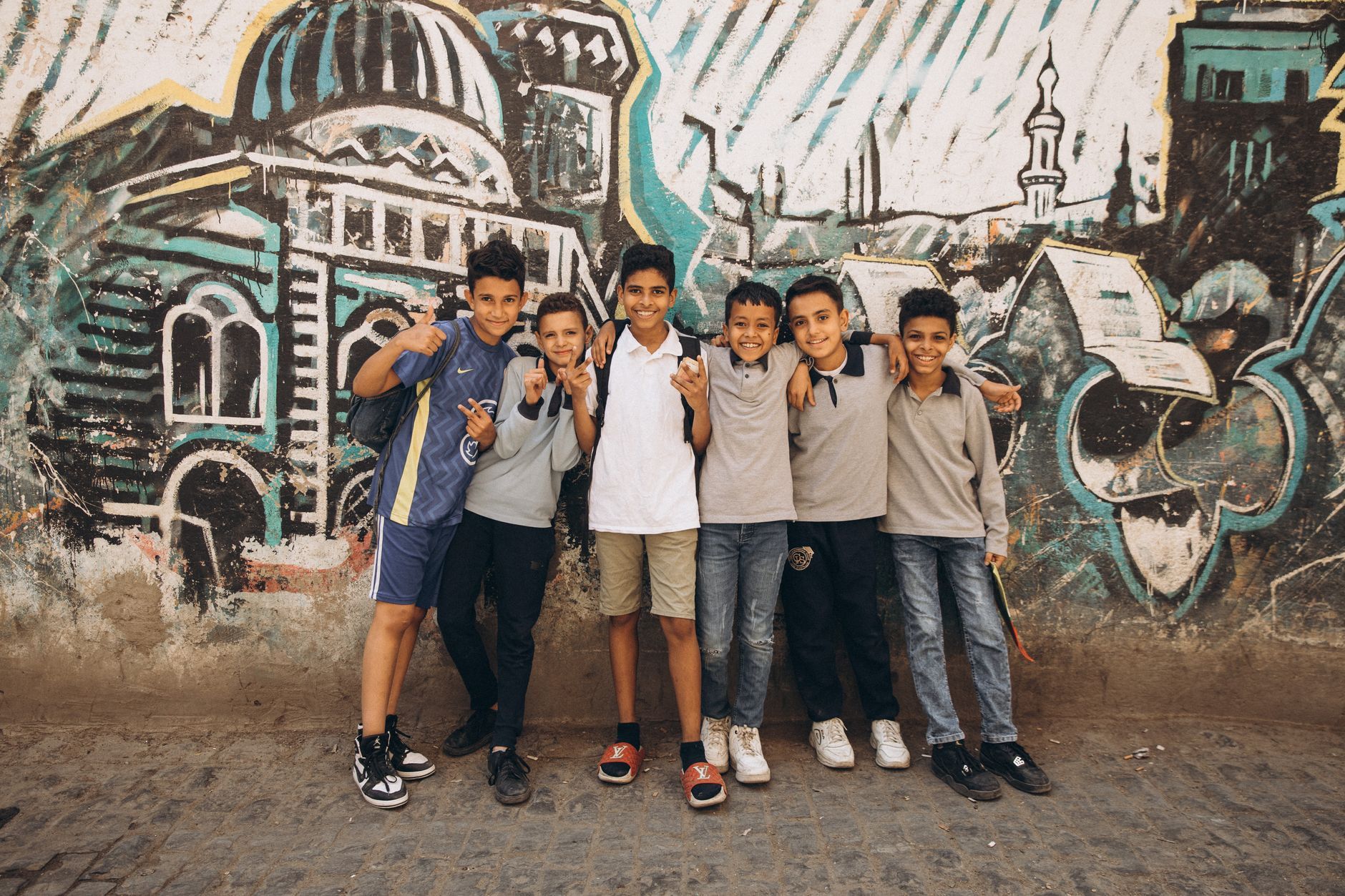 A group of cheerful Egyptian boys