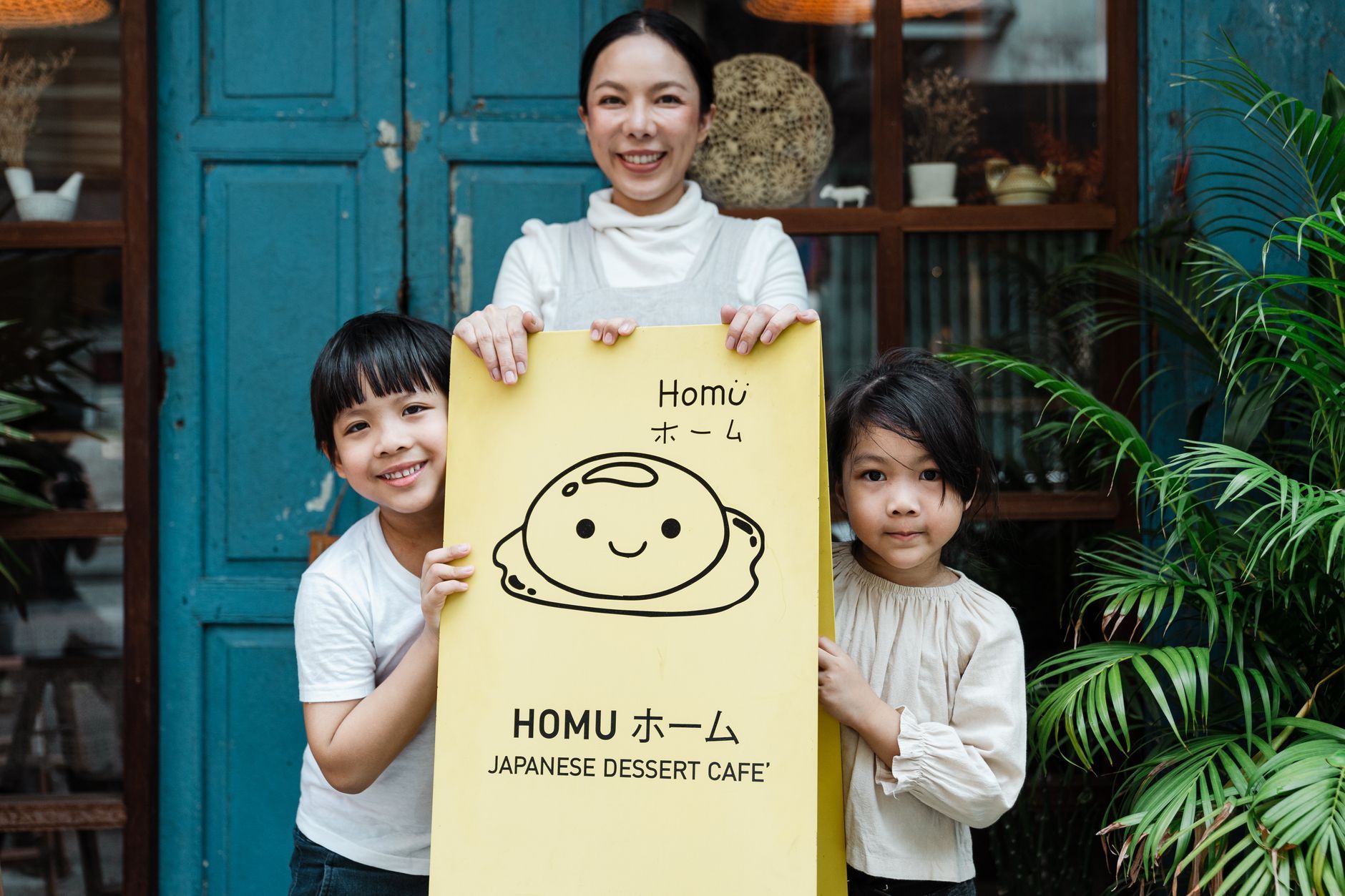 A Japanese mother with her two children