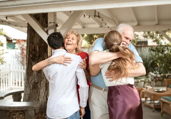 A joyful family reunion full of embraces