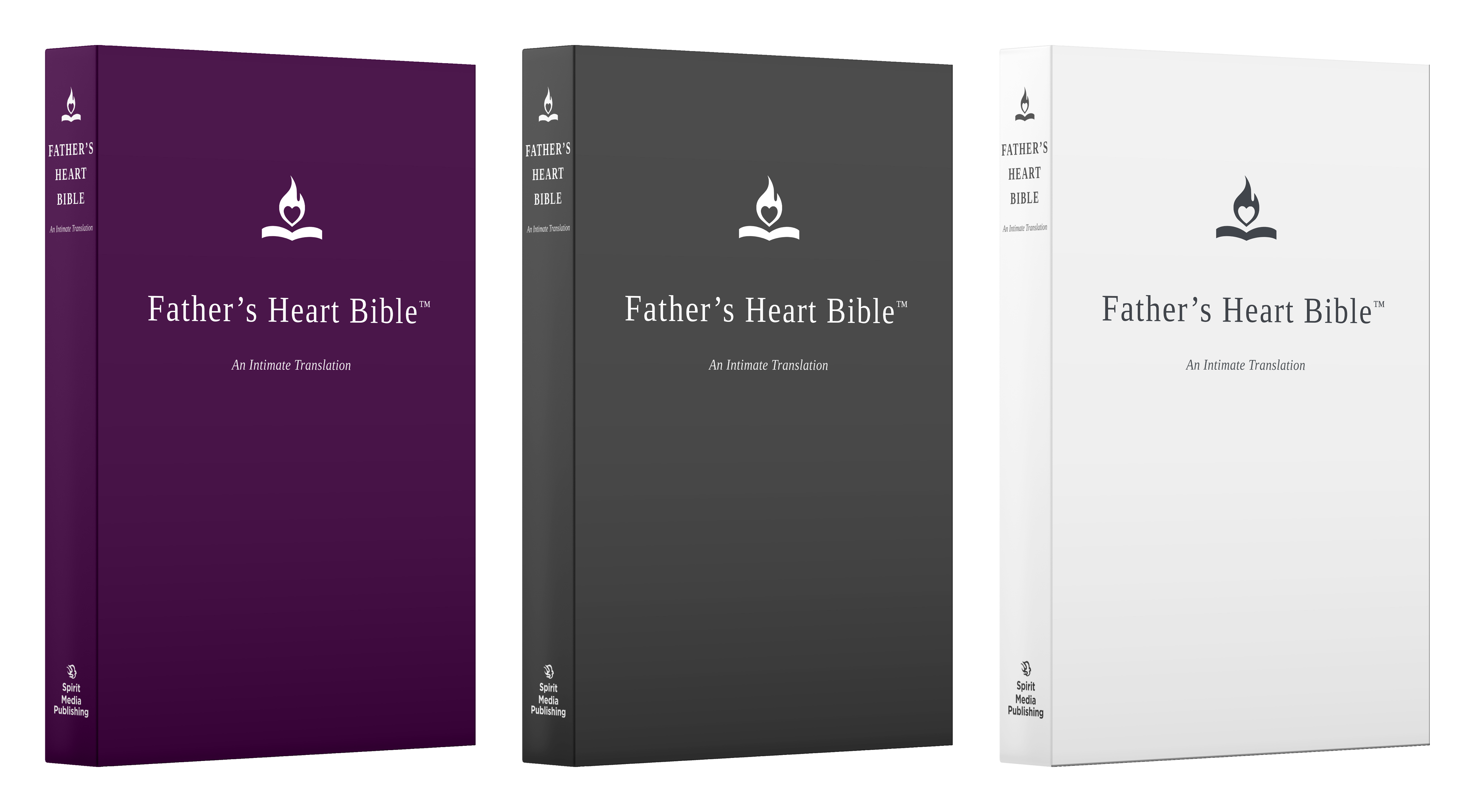 The Father's Heart Bible™ print editions — plum, charcoal, and white