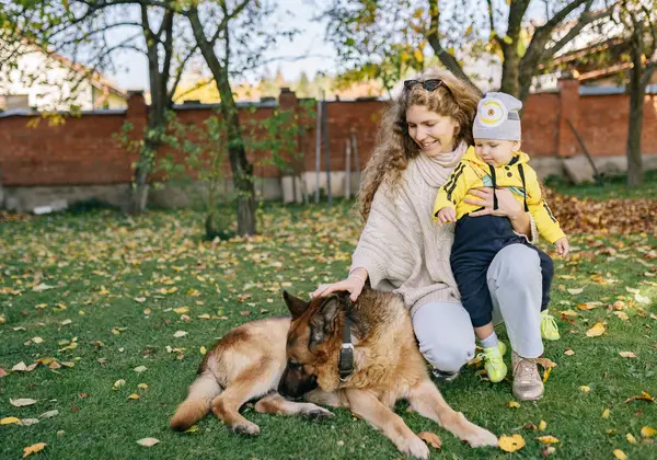 A German mother and son on an autumn day