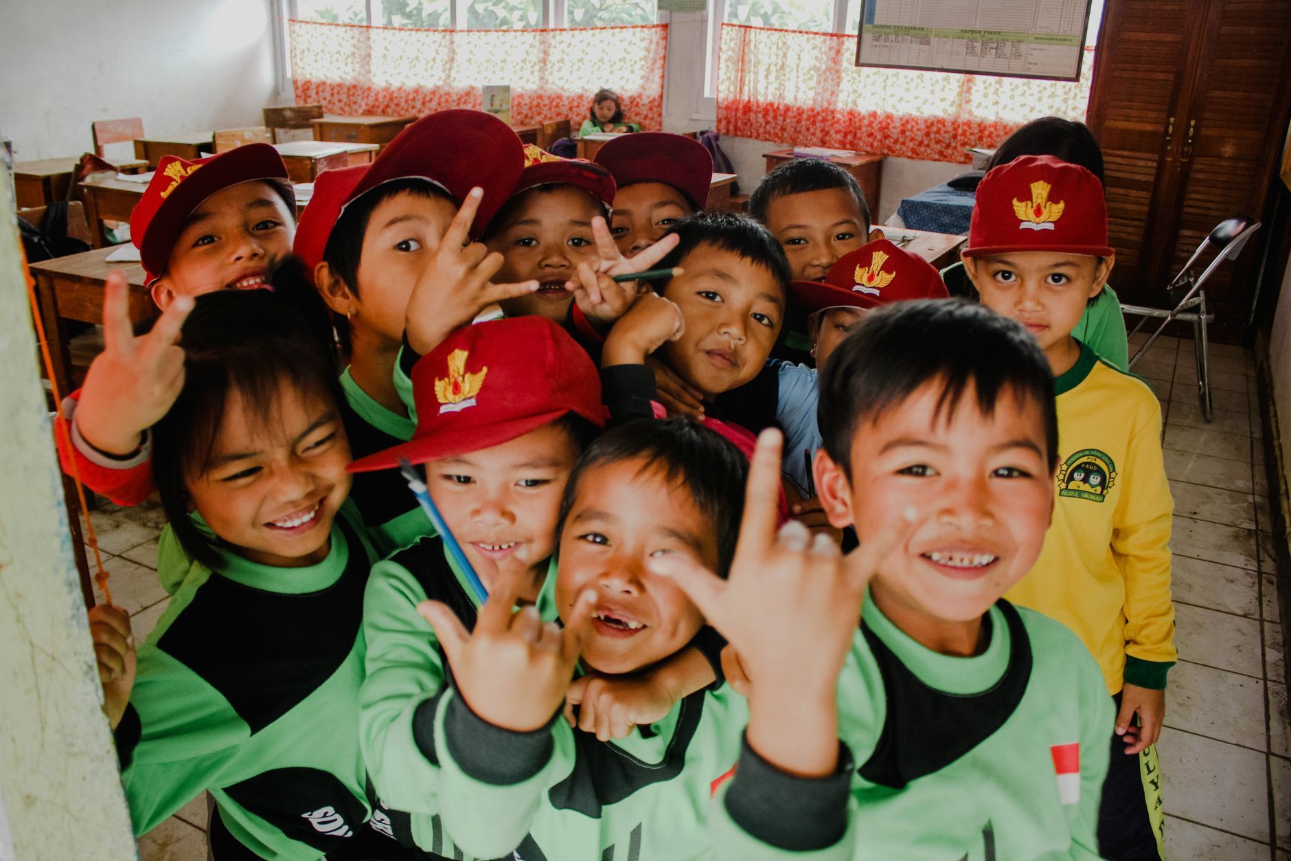 Joyful Indonesian schoolchildren
