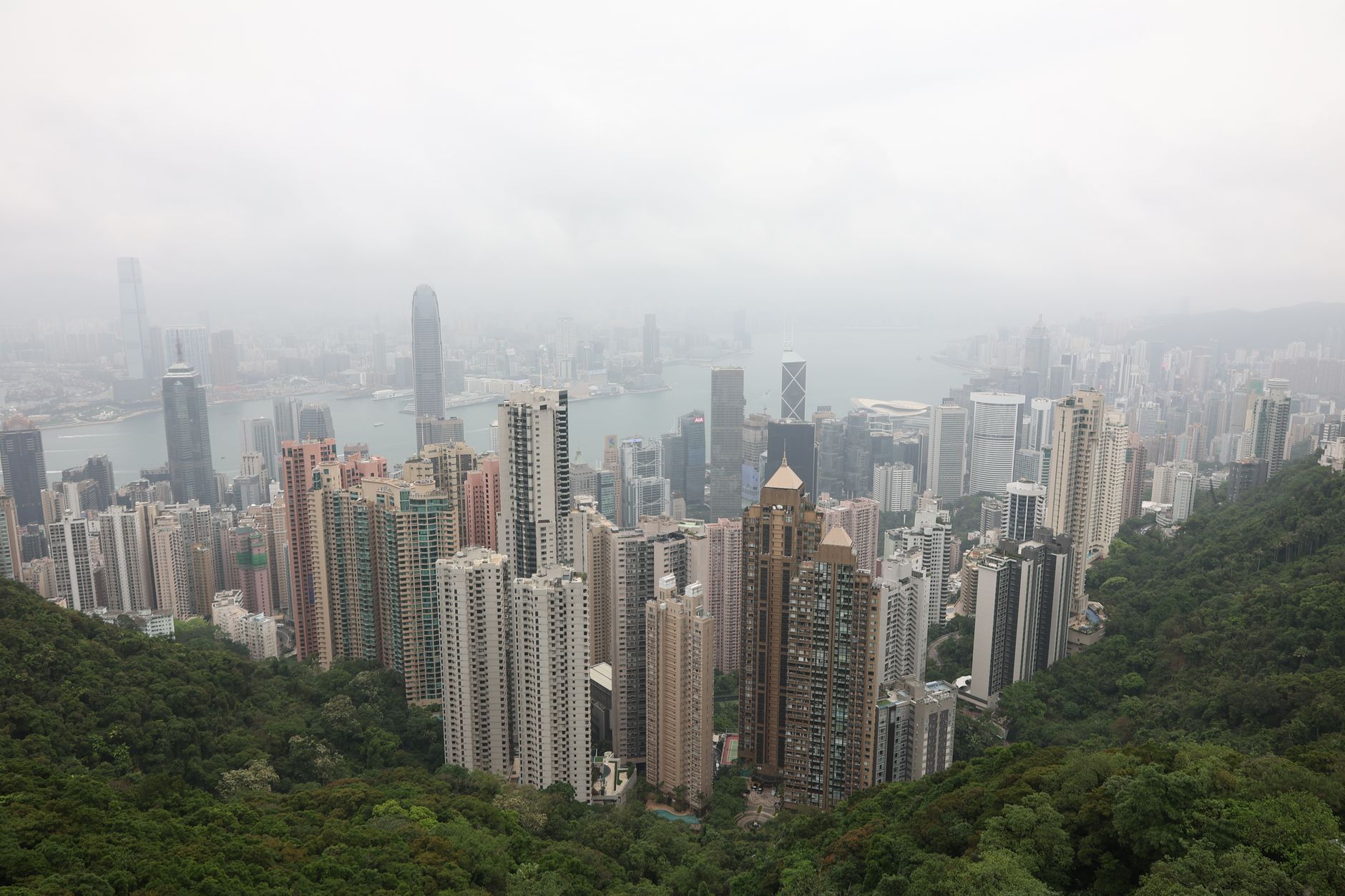 A misty view of the Hong Kong skyline