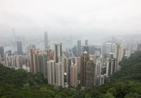 A misty view of the Hong Kong skyline