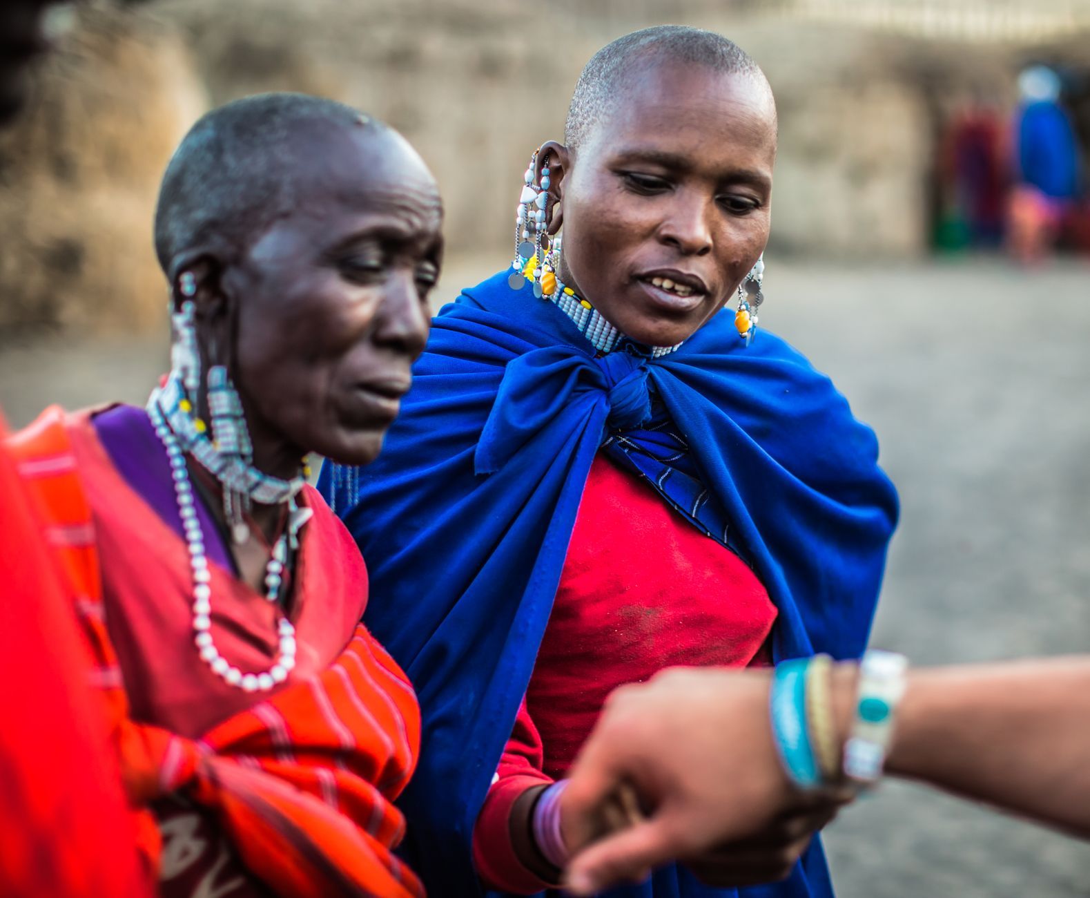 Two Maasai women in traditional attire, Tanzania