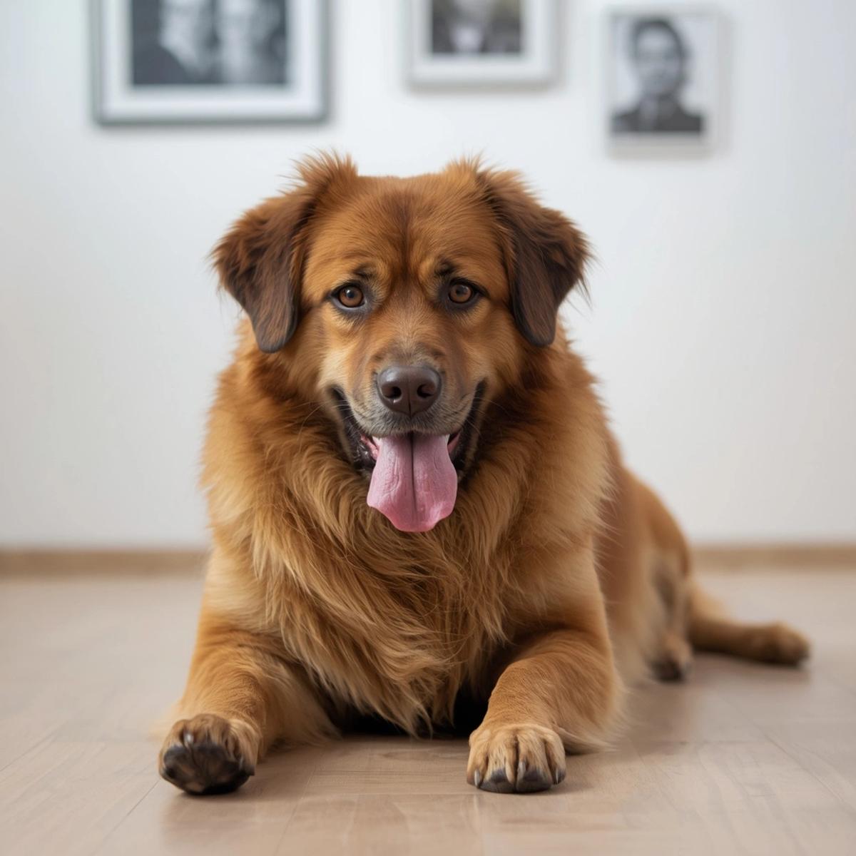 golden retriever lying on floor looking sick