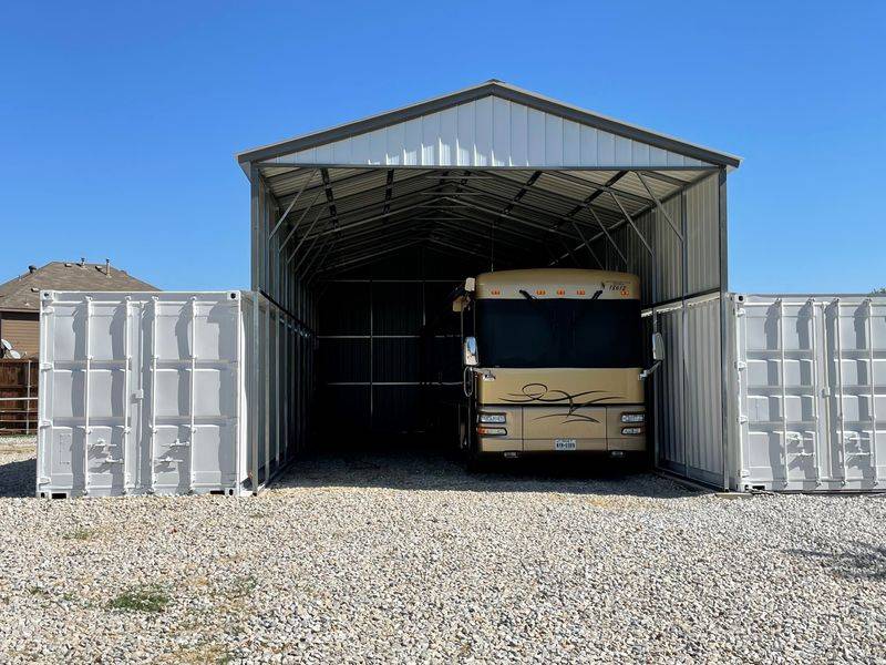 20x50x14 All Vertical RV Cover Partially Enclosed