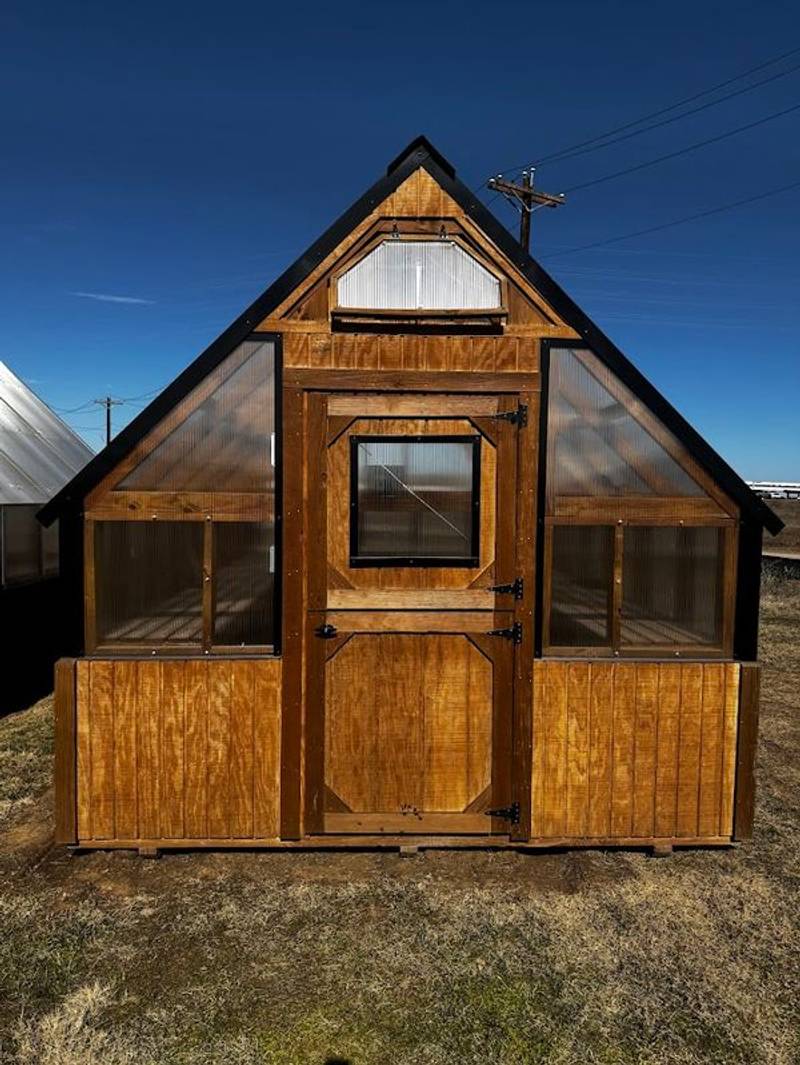 10x16 Greenhouse with Cedar Stain, Black Trim, & Elec