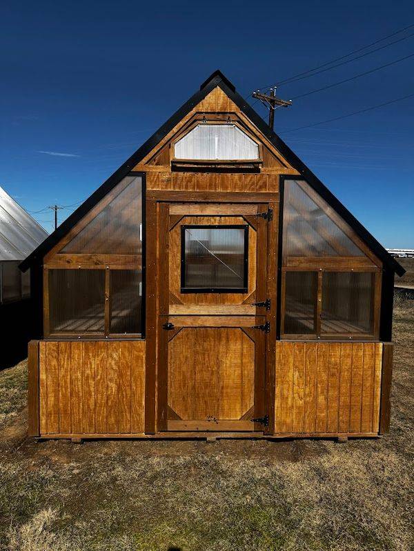 10x16 Greenhouse with Cedar Stain, Black Trim, & Elec