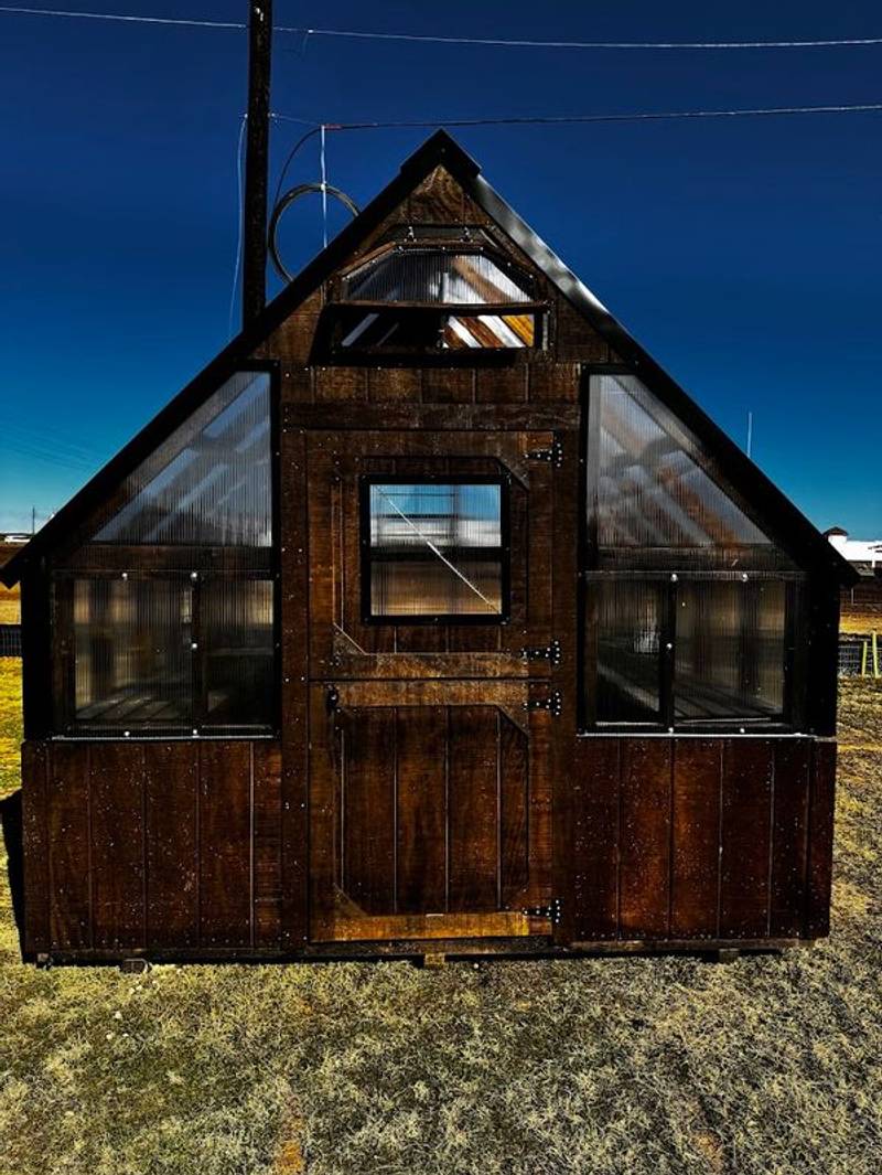 10x12 Greenhouse with Oxford Brown Stain & Black Trim