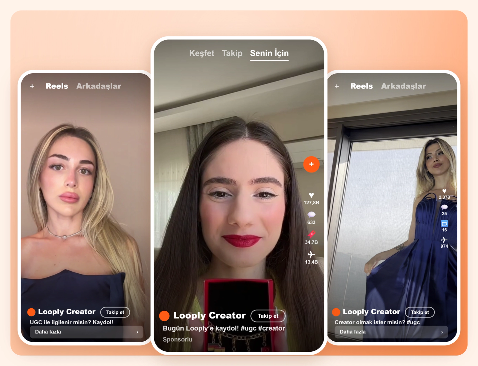 Reels ve TikTok akışında görünen Looply içerik üreticisi kayıt reklamları