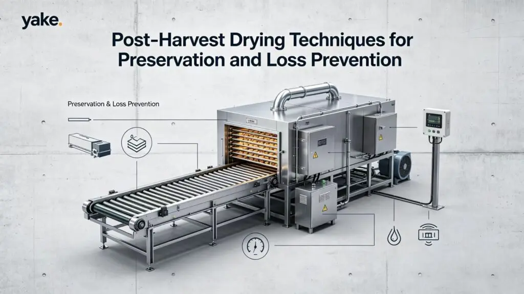 Infographic showing post-harvest drying stages and moisture removal.