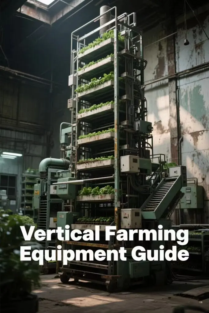 Vertical farming racks with climate-control and irrigation equipment.