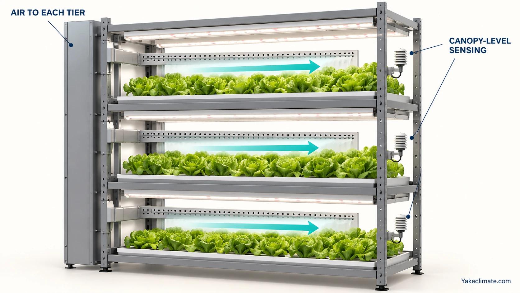 Illustration of air branches and canopy sensors on three growing tiers.