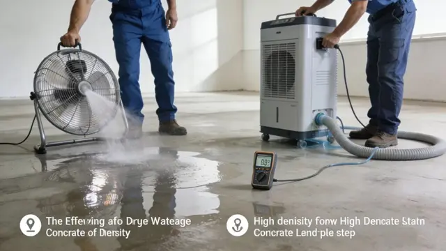 garage floor drying with fans and dehumidifier after cleaning