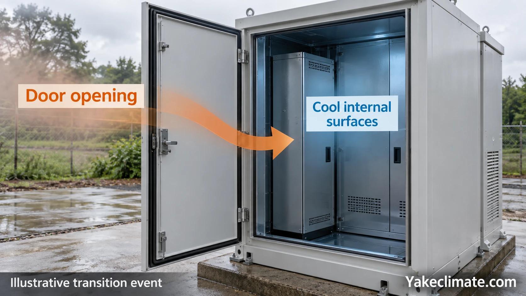 Conceptual outdoor air entering an open enclosure while internal metal surfaces remain cool.
