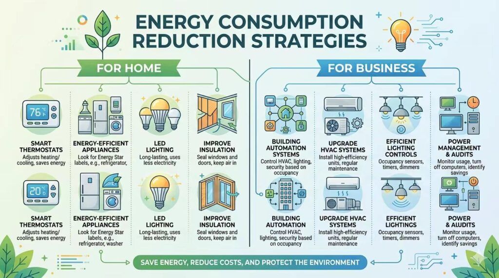 Energy Consumption Reduction Strategies for Home and Business
