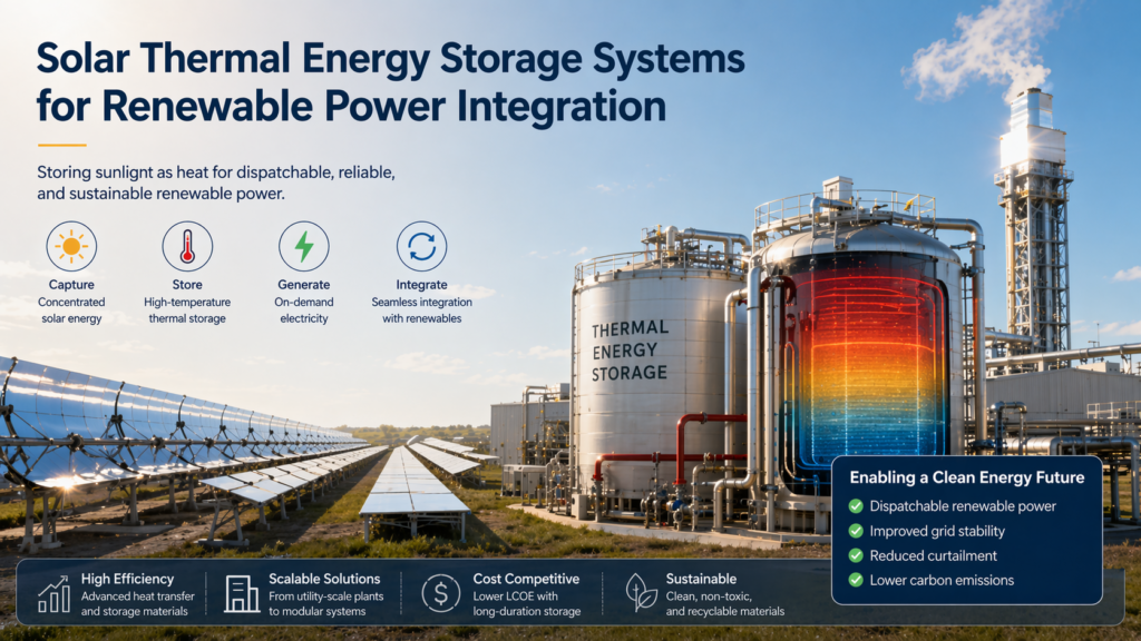 Solar thermal energy storage systems for renewable power integration