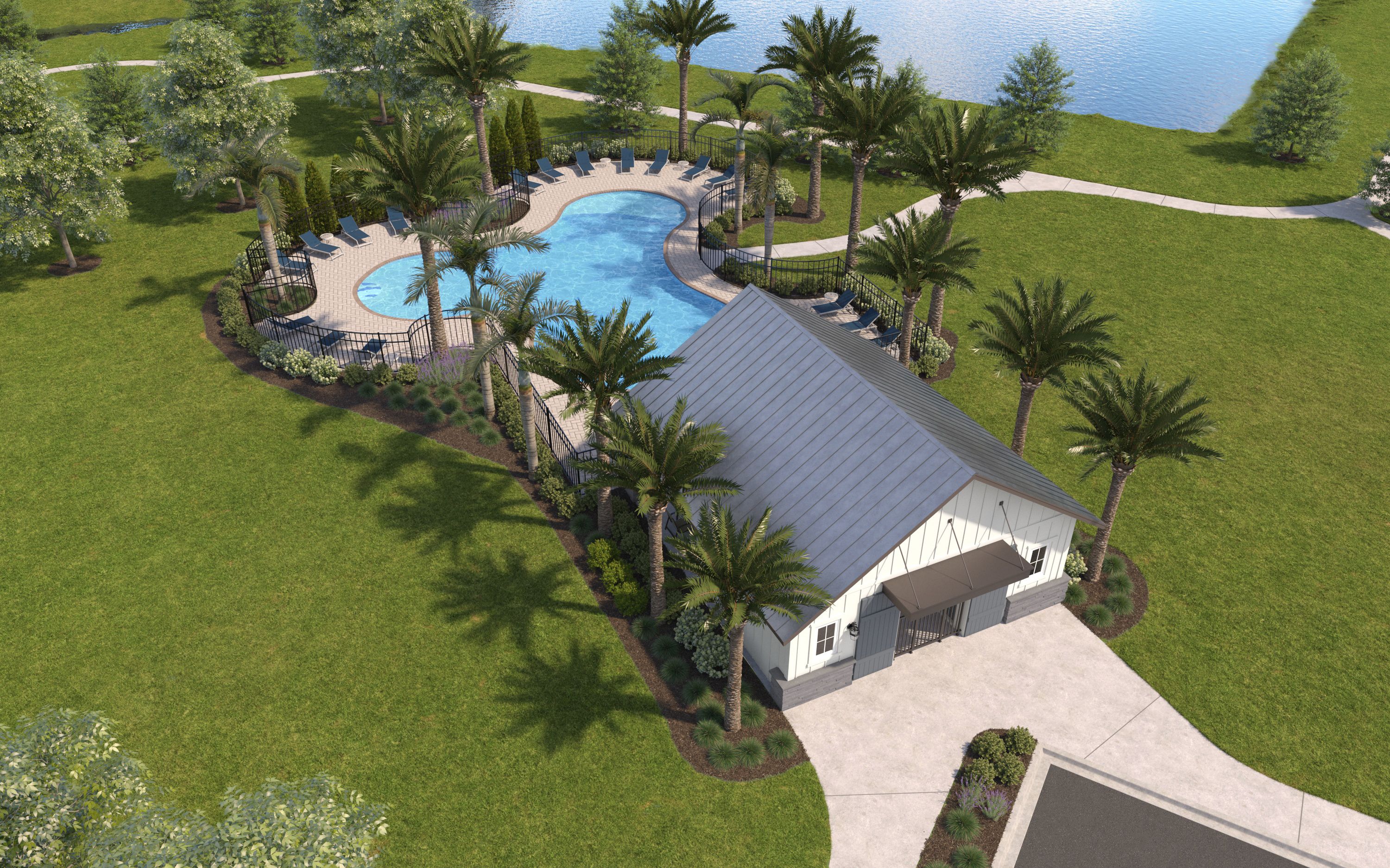 Rendering of Southwind's community center and resort-style pool in Plant City, Florida.