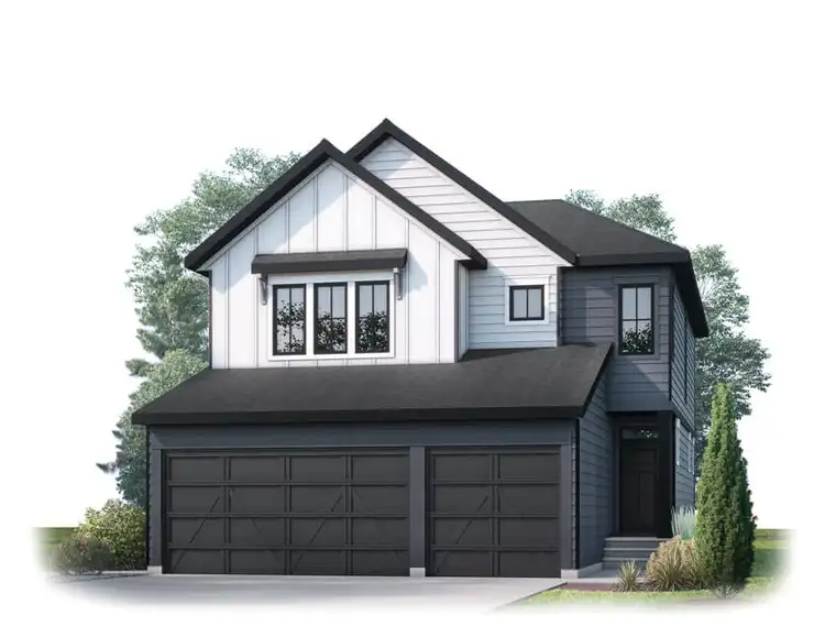 Front view of the Grafton in Shawnee Park. A two-story home showcasing its architectural design and exterior features. 