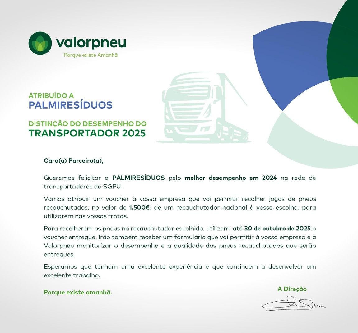 VALORPNEU: Distinção desempenho transportador 2025