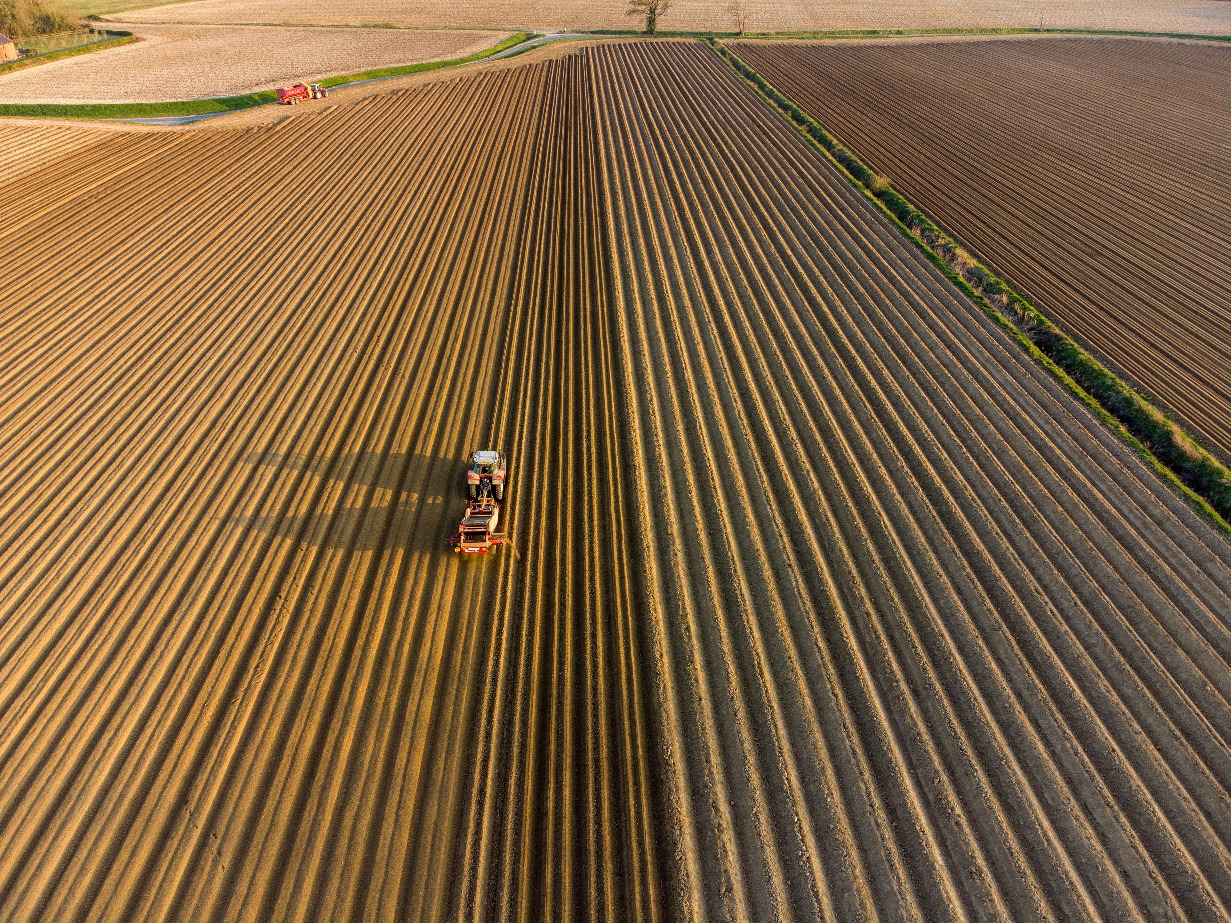 A large field with a tractor on it