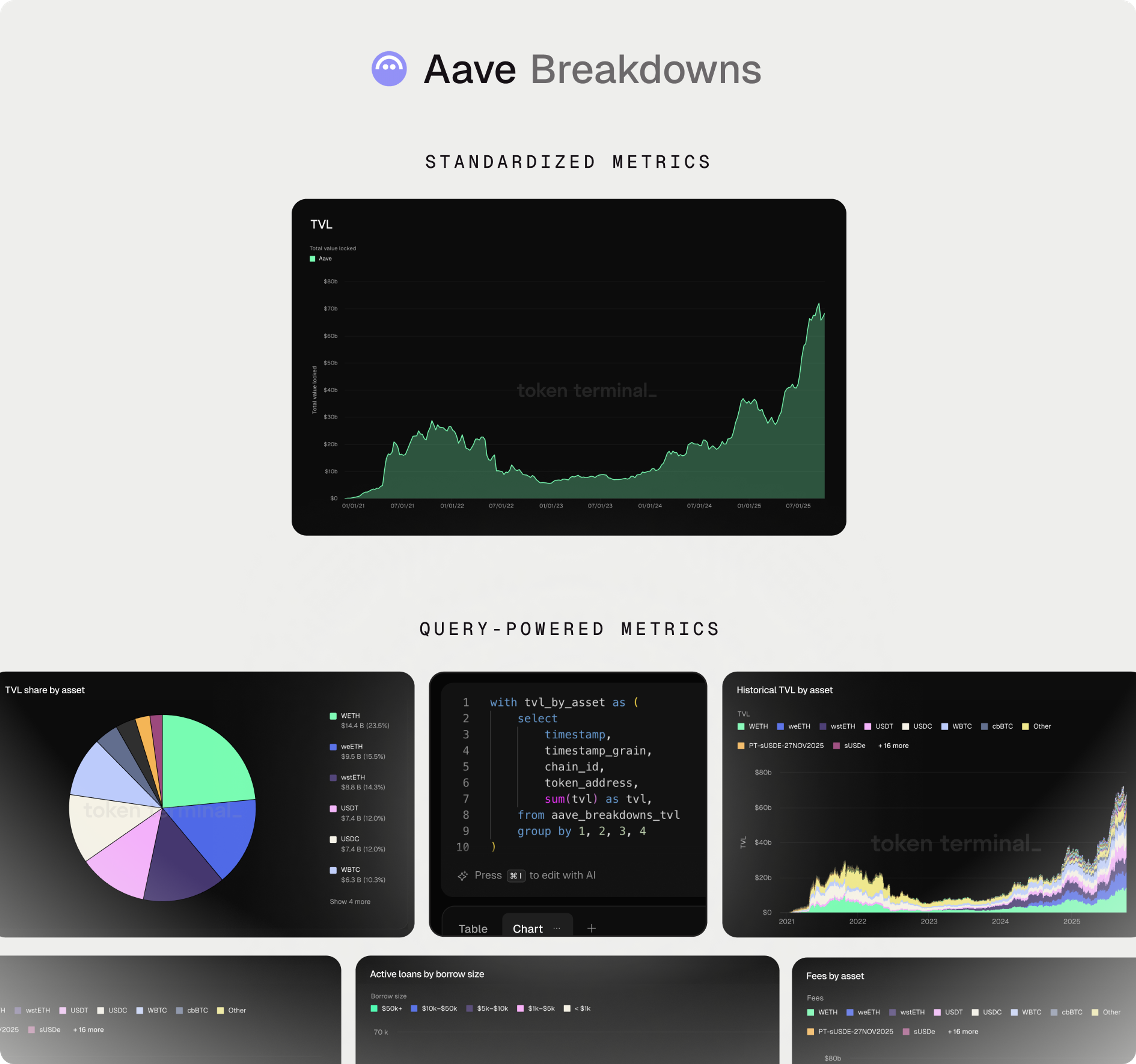 Token Terminal is the only platform in the crypto data market that delivers both standardized and custom metrics.