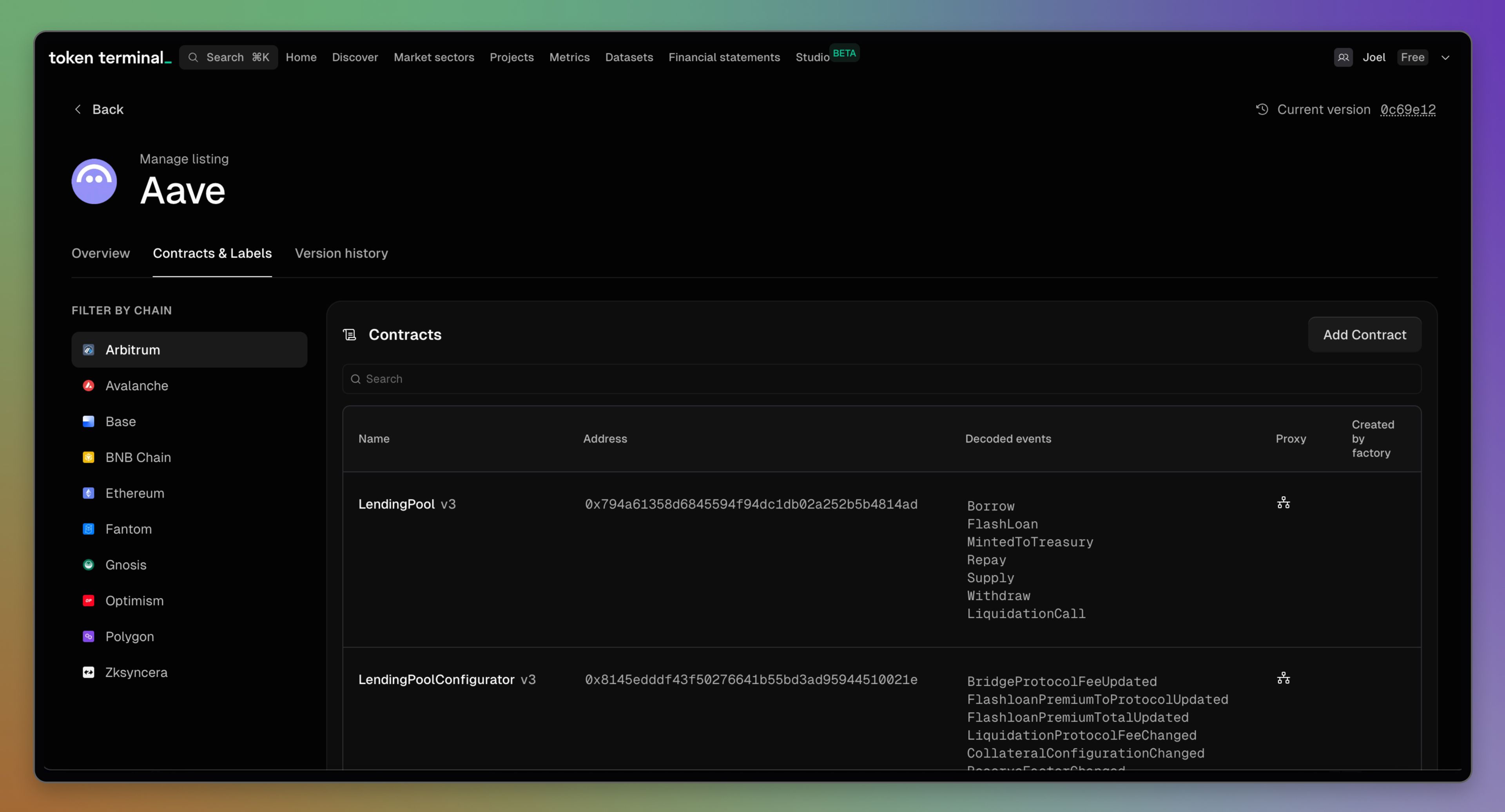 A view of the management portal for self-managing a listing in Token Terminal