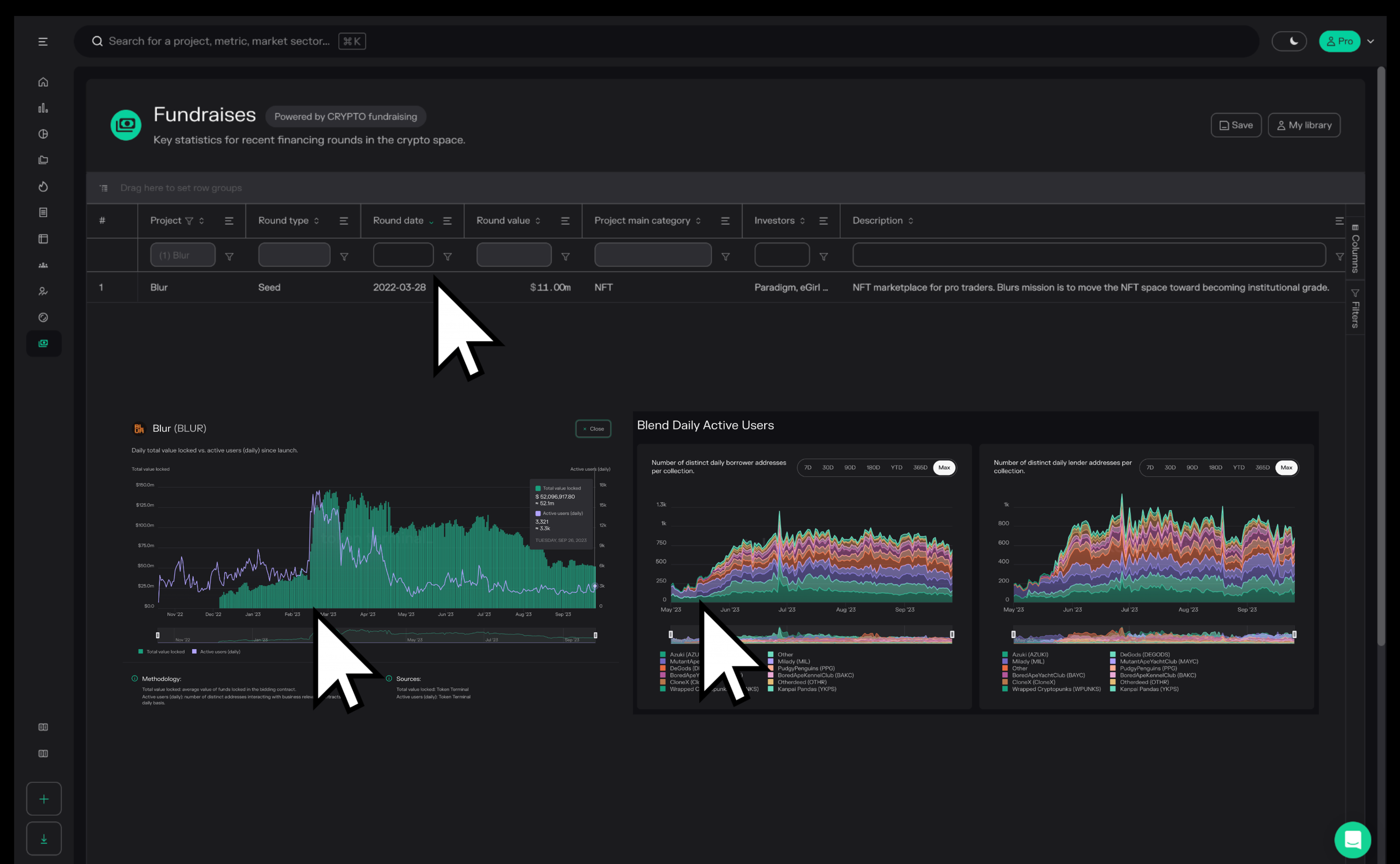 Figure 1: Blur’s seed round details alongside its onchain fundamentals.