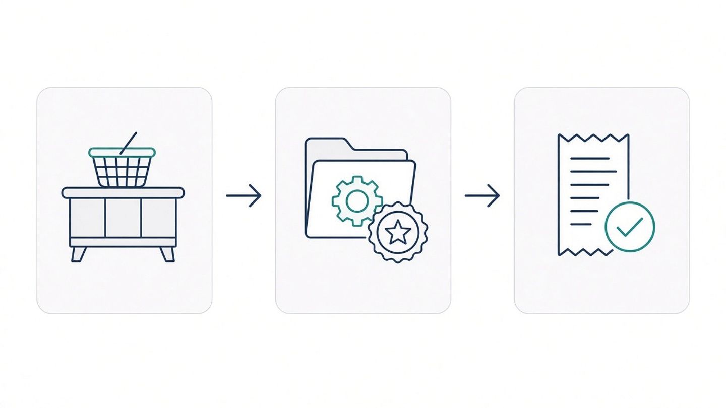 Diagrama de evaluación de un punto de venta con ARCA: venta del local, configuración fiscal y comprobante electrónico