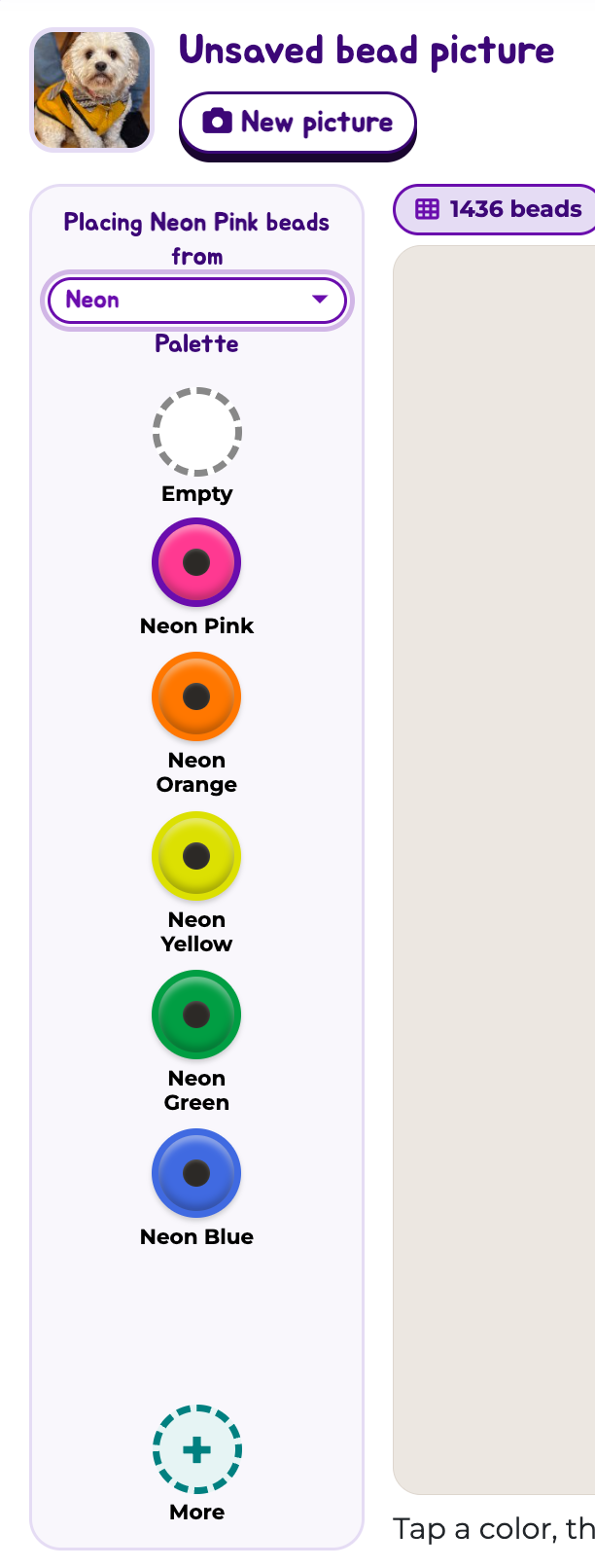The palette selector showing the Neon color palette