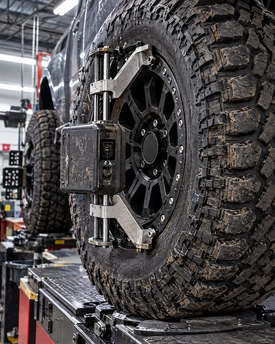 Specialized off-road suspension tuning and precision laser alignment for lifted vehicles and oversized mud-terrain tires. We correct suspension geometry using heavy-duty track bars and control arms from SPC Performance, Synergy Manufacturing, and Carli Suspension.