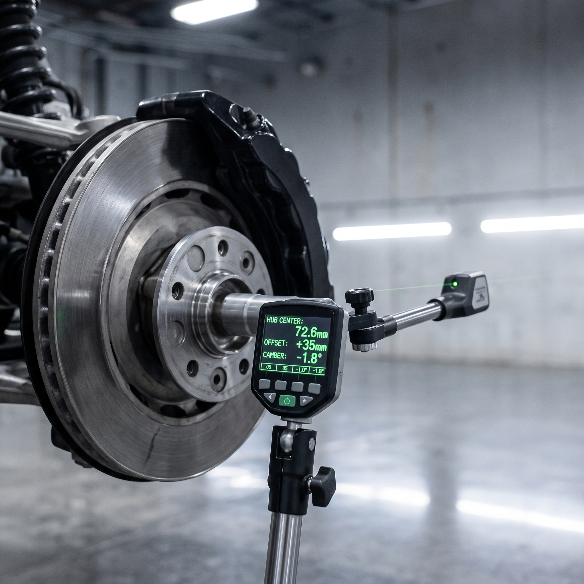 Professional vehicle wheel fitment measurement and calculation in Houston. Expert offset, width, and backspacing consultation ensuring perfect stance precision for custom car builds.