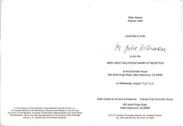 Wien/West Hollywood Warm Up Reception invitation