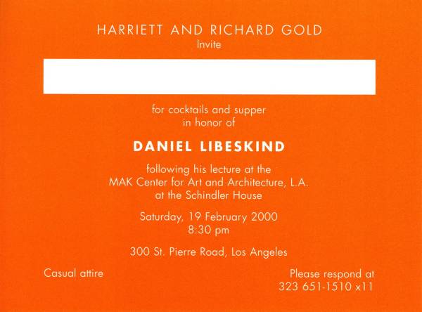 Daniel Libeskind Recent Works cocktails and supper invitation