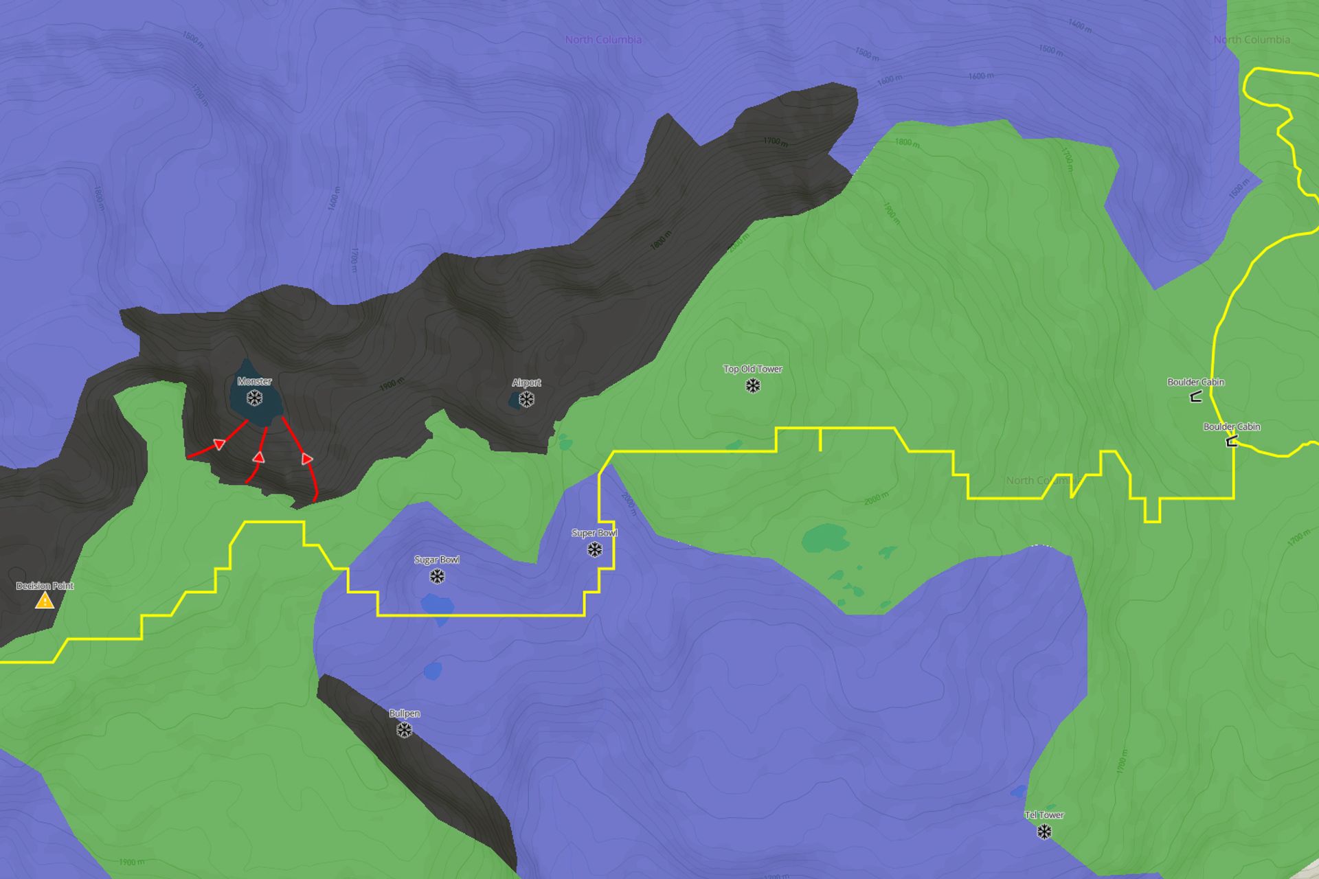 Click on the Avalanche Canada icons to learn more about the different elements of the ATES map.