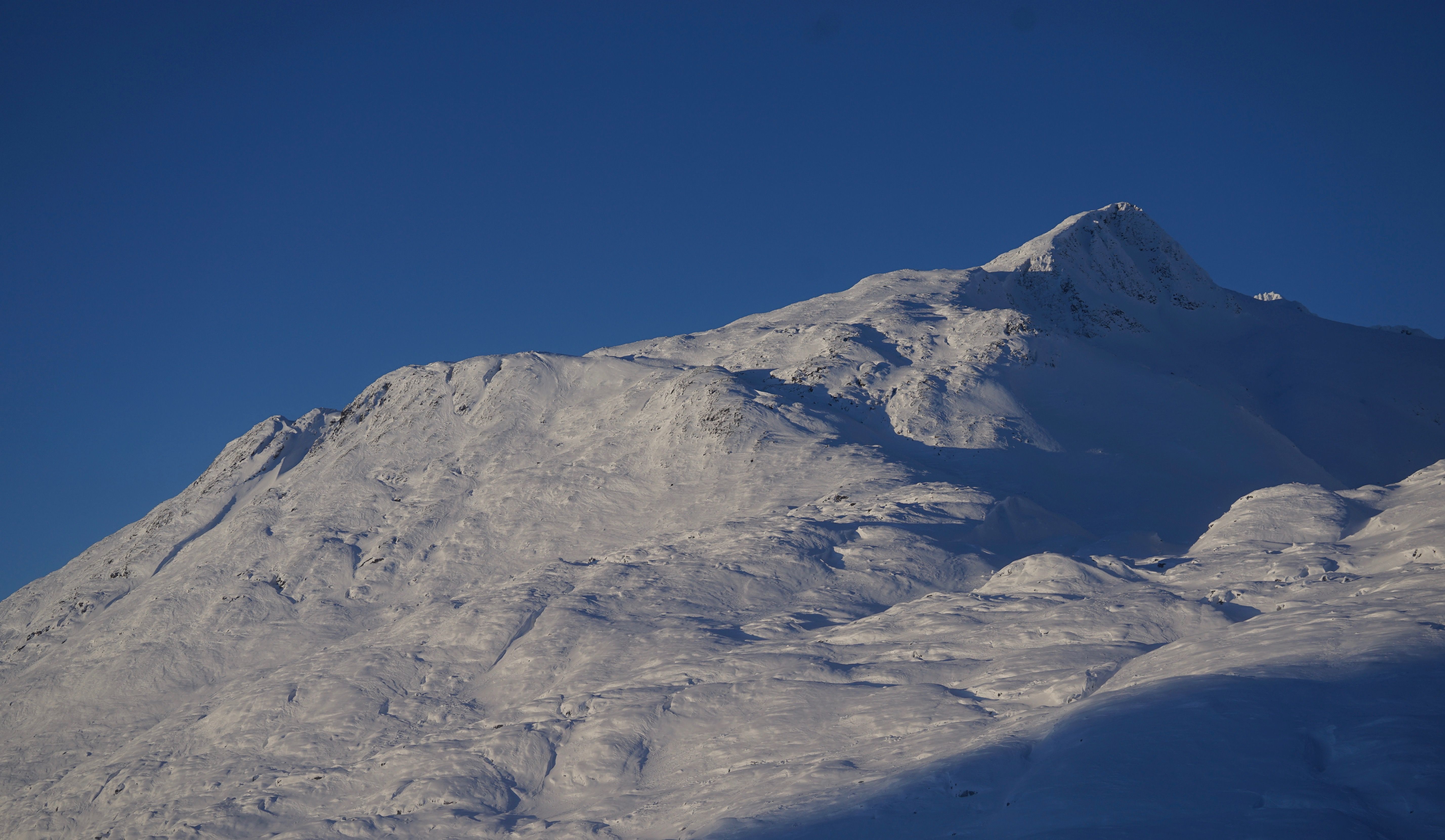Ce terrain complètement découvert comporte des pentes raides et de multiples convexités et pièges naturels. De très importantes avalanches pourraient potentiellement survenir ici.