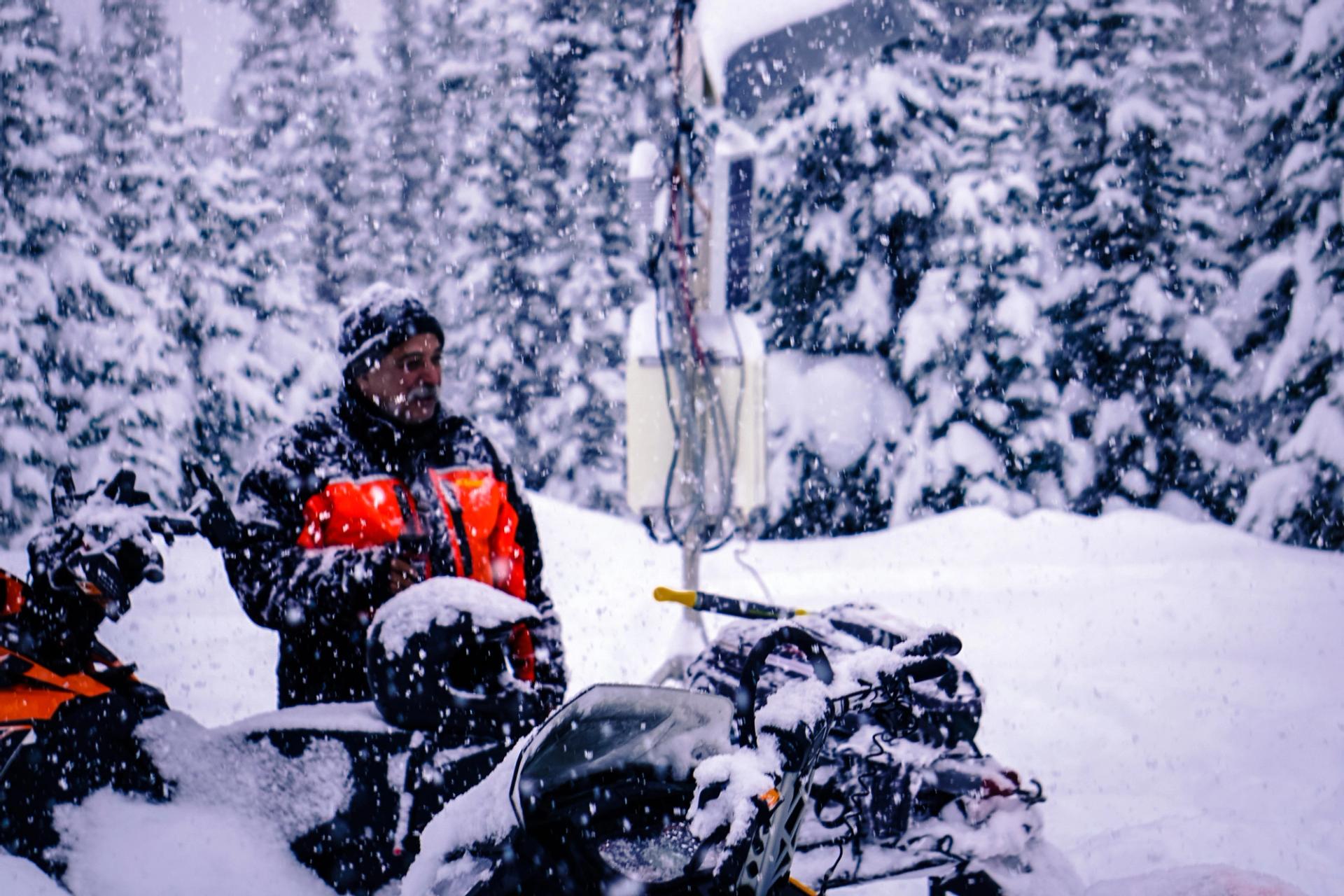 Heavy snow and snowmobile