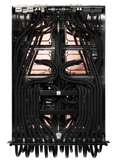 Inside an Etched rack — liquid-cooled compute