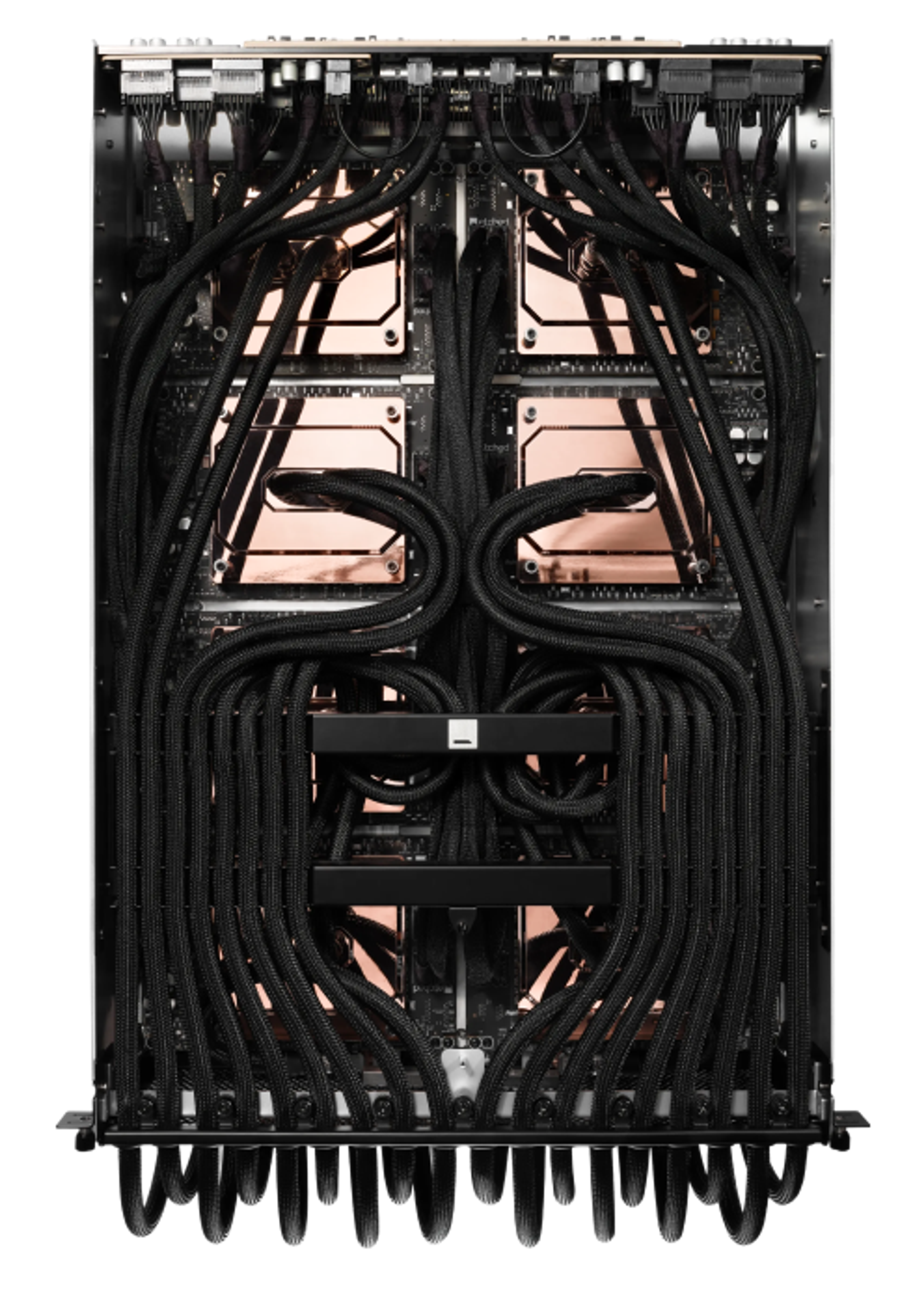 Inside an Etched rack — liquid-cooled compute
