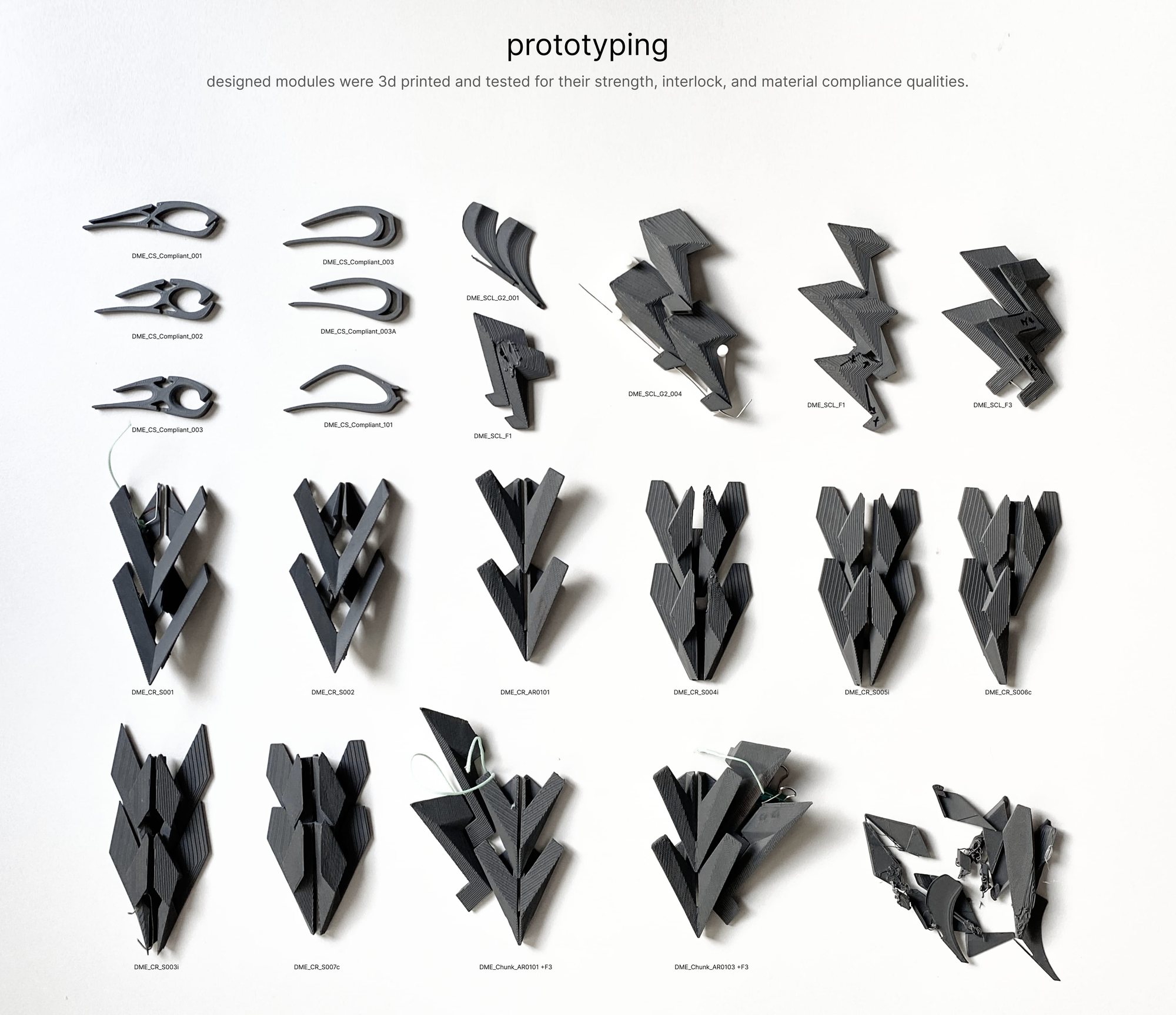 Board of 3D-printed module prototypes