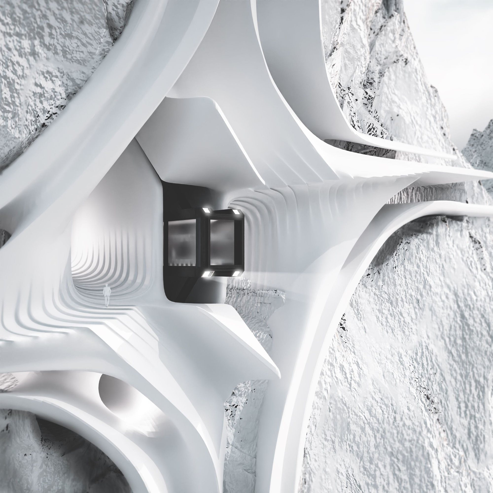 Close up to the train terminal of the Arctic Research Centre by Kyryll Dmytrenko, realsitc rendering in Blender