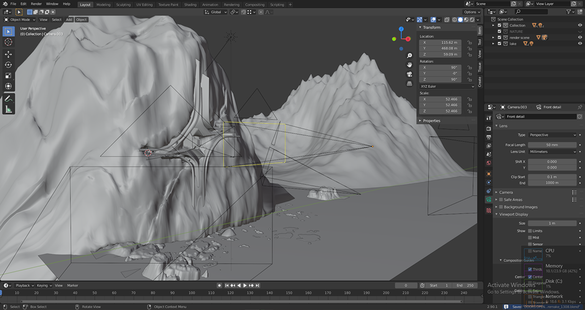 WIP Blender viewoirt taked during modelling and rendering process.
