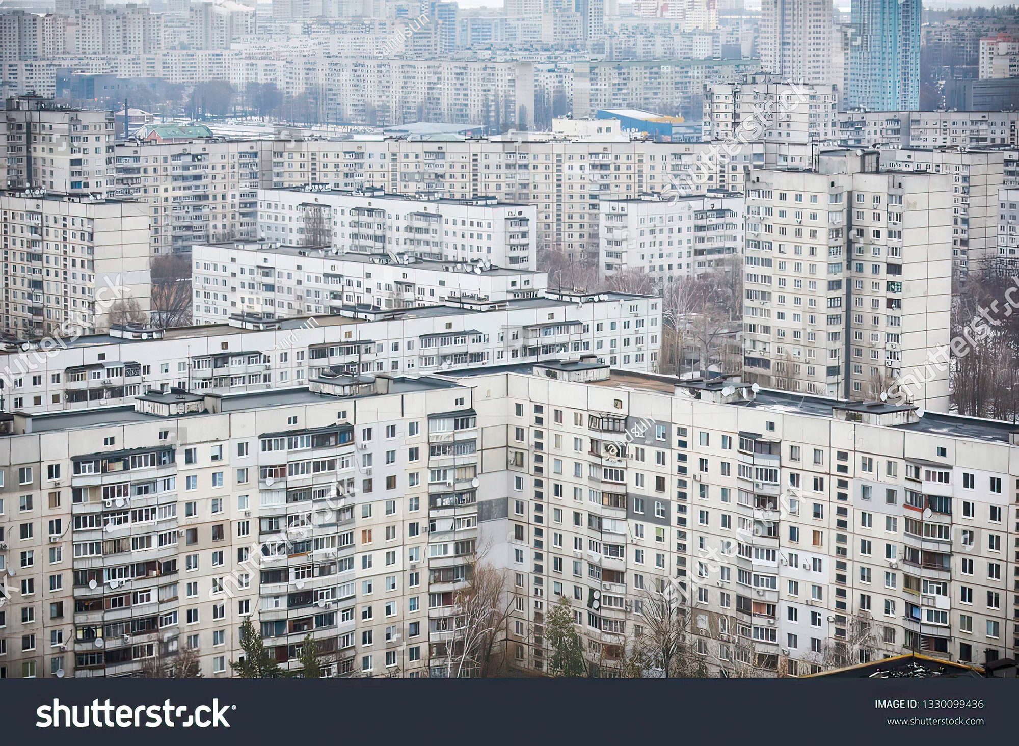 countless repetitive soviet blocks, arial
