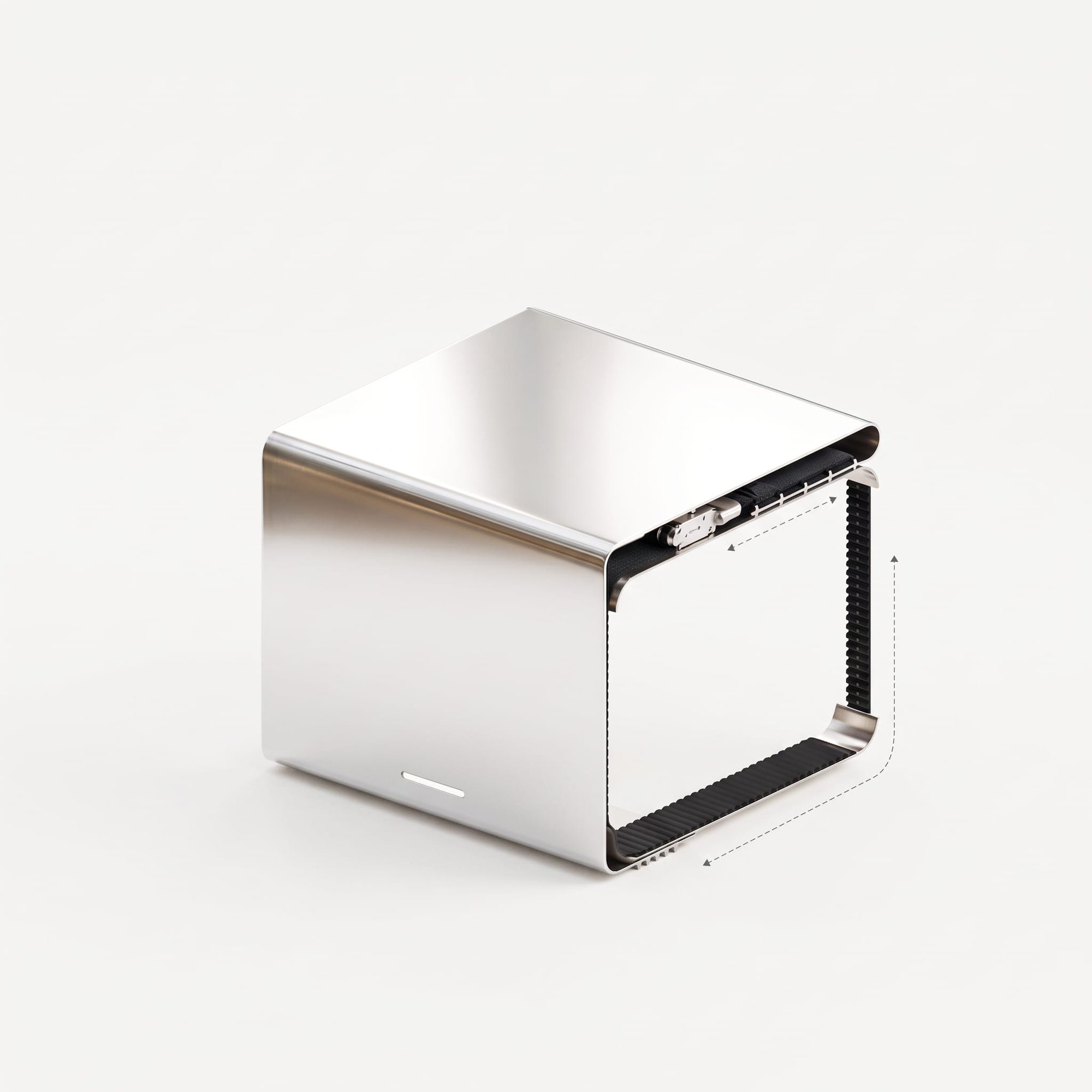 Public furniture component, stainless steel with a strap