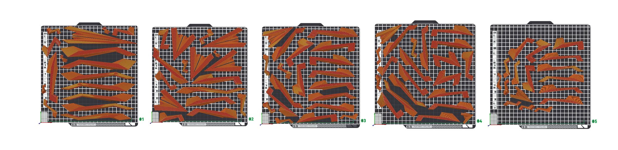 The five printing plates holding all hundred elements