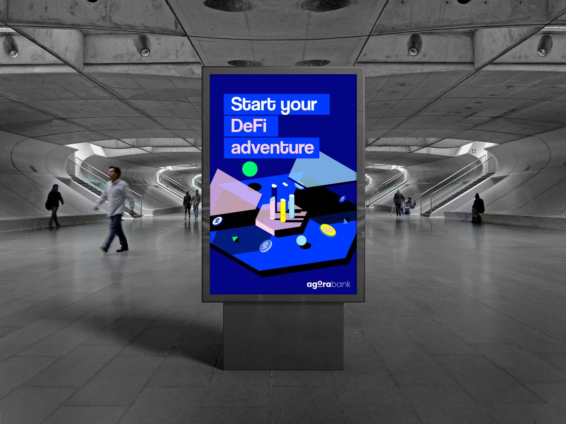 Outdoor campaign mockup for AgoraBank branding