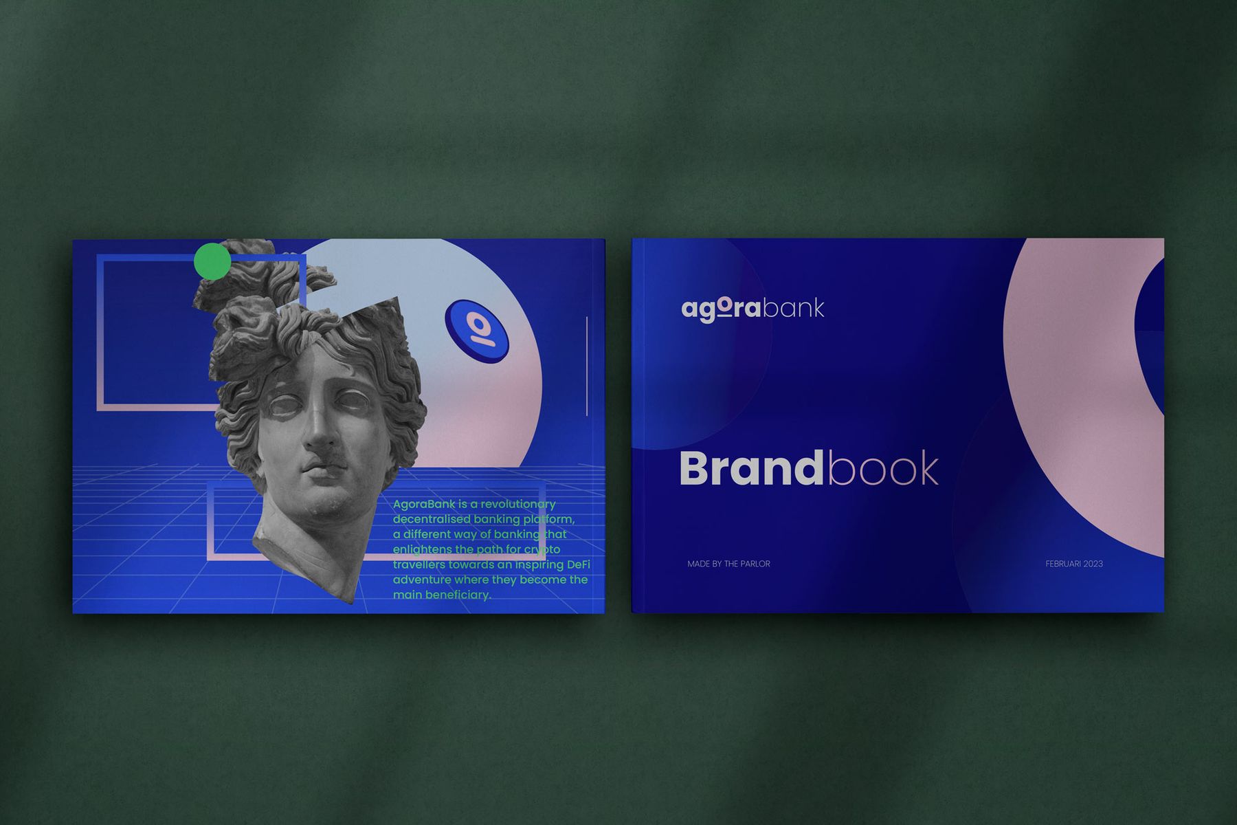 Visual identity for AgoraBank shown across digital and campaign applications