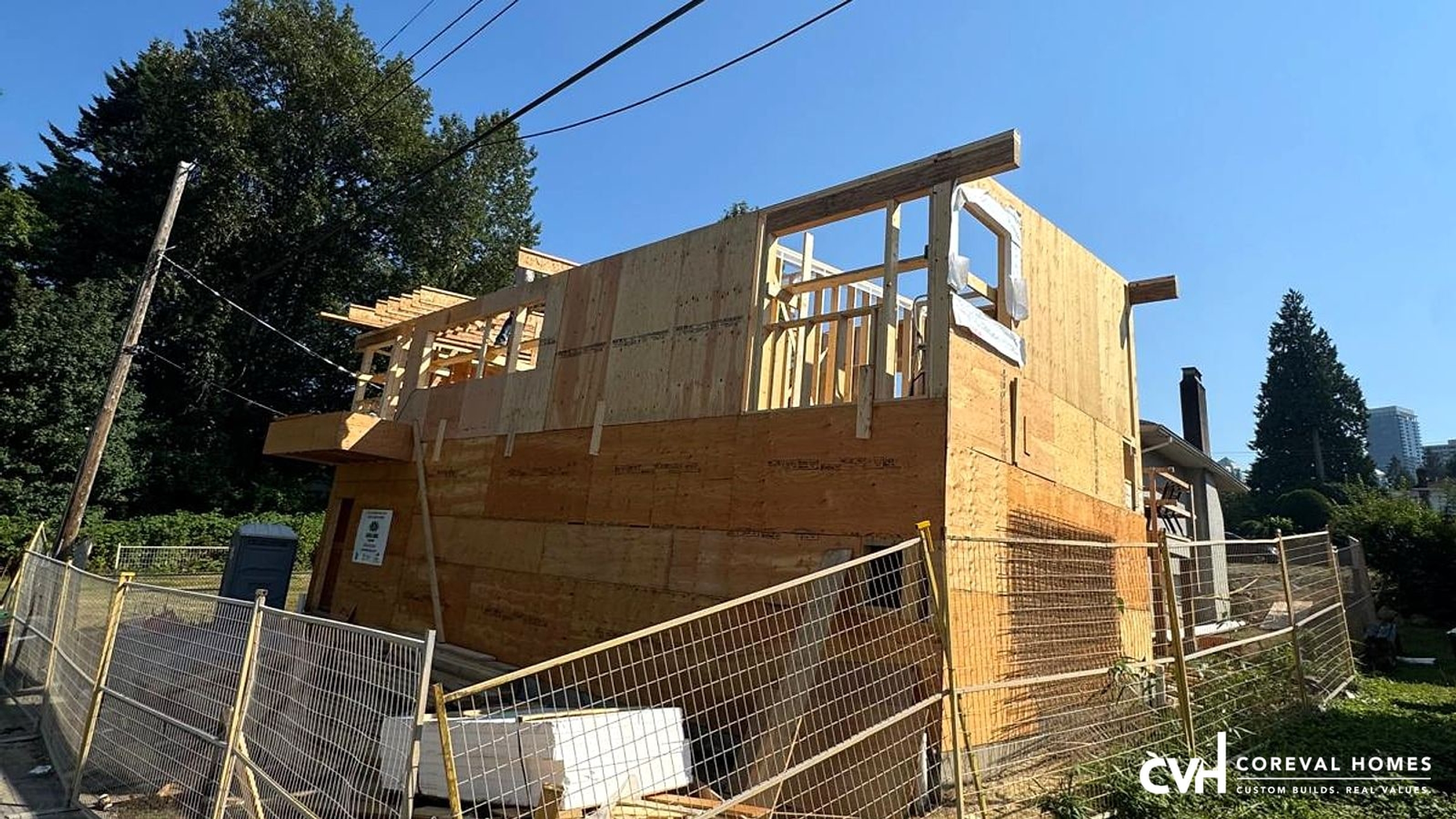 Laneway home framing and sheathing under construction in Metro Vancouver — CoreVal Homes