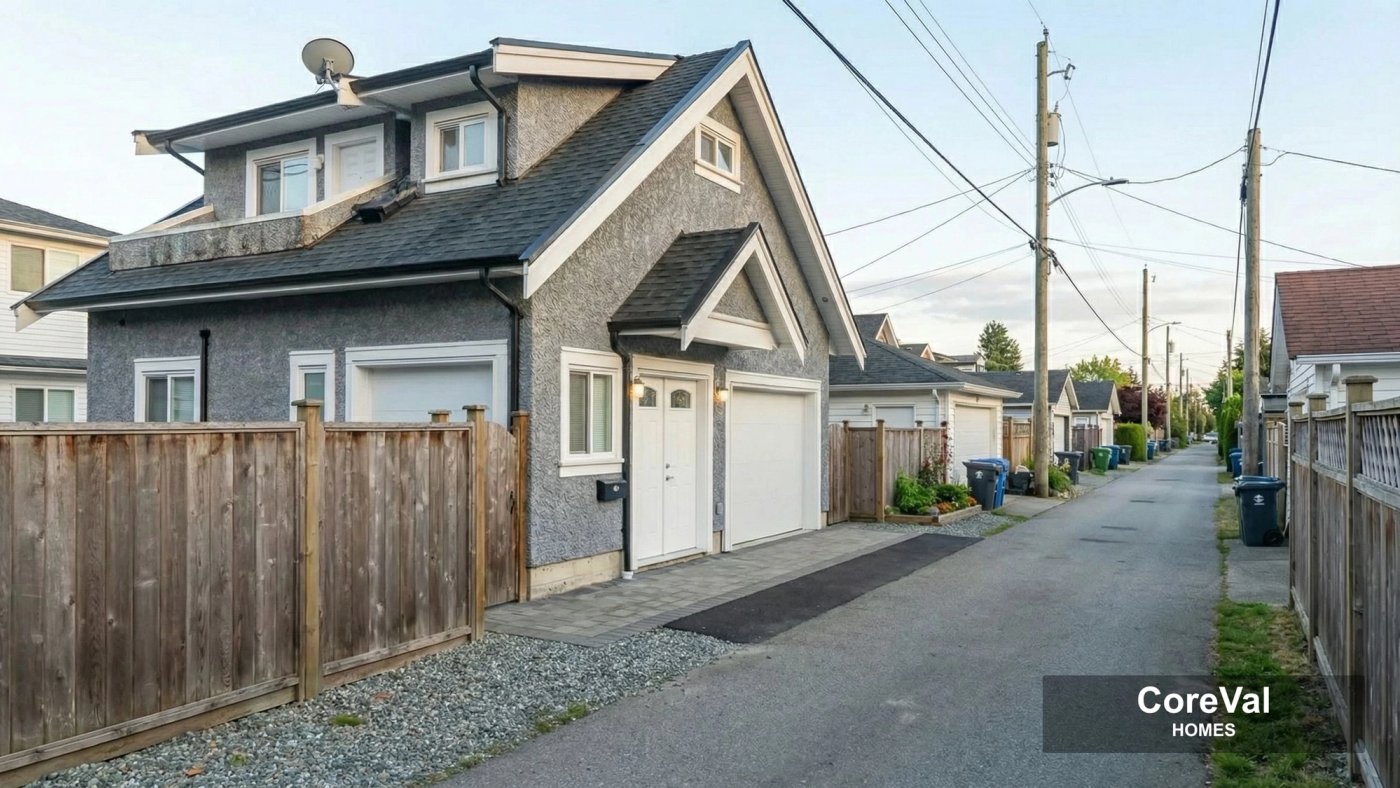 Vancouver laneway home with wood fencing along the property line